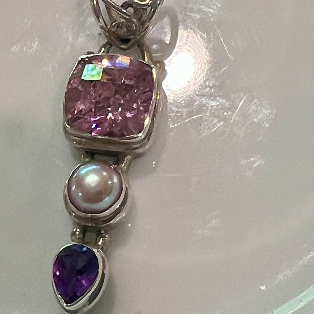 Boutique Super Silver Monterey 925 Sterling Purple Stone Pendant - Picture 6 of 8